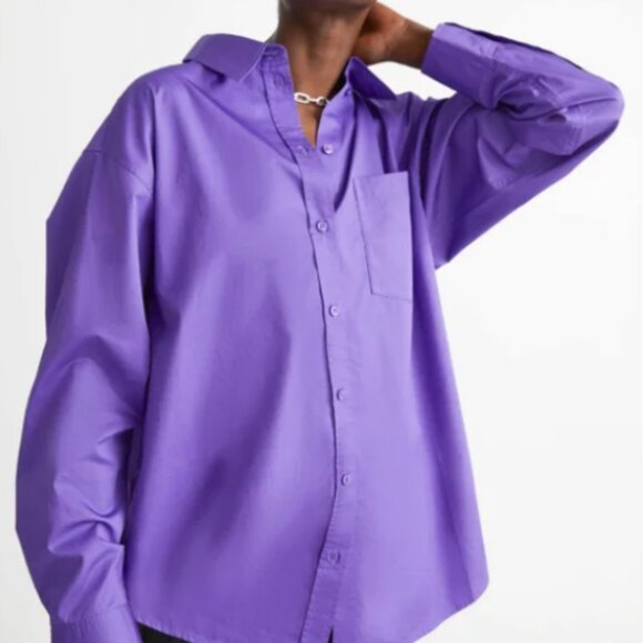 & OTHER STORIES Voluminous Cotton Oversized Button-Up Purple Dress Shirt Size L. - Picture 1 of 10